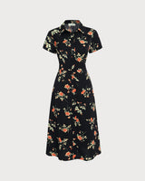 Glória - Vestido Midi Preto Floral