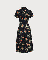 Glória - Vestido Midi Preto Floral