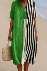 Noémia - Vestido Verde Vibrante com Listras Pretas