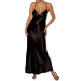 Tiljvks Womens Nightgowns Sexy Lingerie for Women for Sleep Womens Casual Silk Pajama Dress Camison Para Dormir De Mujer Manga Larga Lingerie Satin Slip Cheap Sales Clearance Black