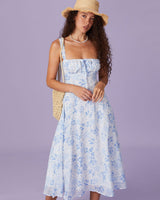 Renata - Vestido Midi Azul Floral
