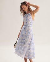 Clarice - Vestido Midi Azul Floral