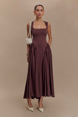 Sara - Vestido midi em malha castanho