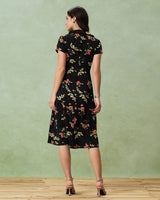 Glória - Vestido Midi Preto Floral